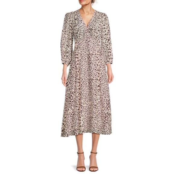 Equipment Sadie Leopard Animal Print Silk Blend 3/4 Sleeve Midi Dress Size M - Picture 1 of 16